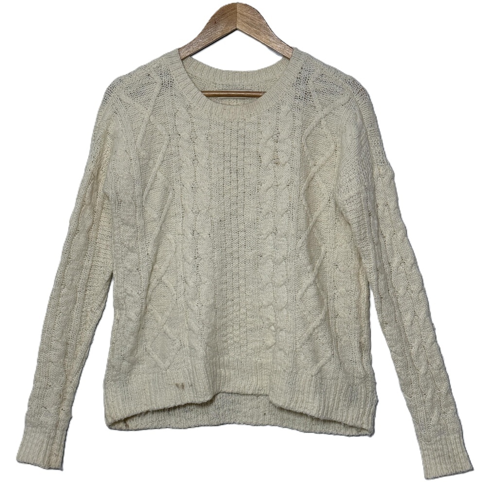 Womens Abercrombie & Fitch Cream Chunky Cable Knit Crew Neck Sweater Size XS / S